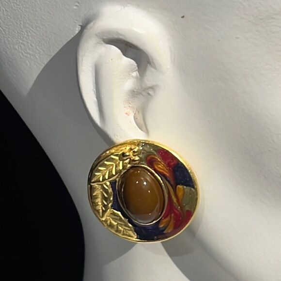 Bundle Sale 3 for $15 | Circle Gold Tone Swirl Enamel Post Earrings - Picture 1 of 9